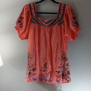 Johnny Was Coral Embroidered Blouse Size M *Watermarks*